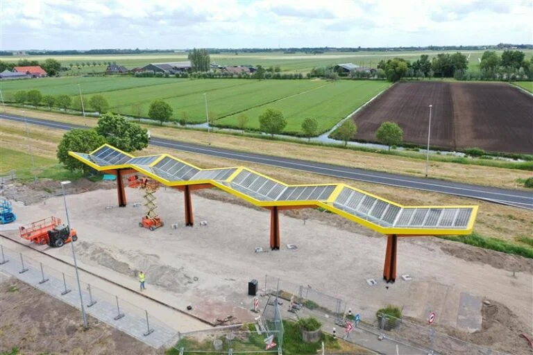 Solar carport installation at charging station